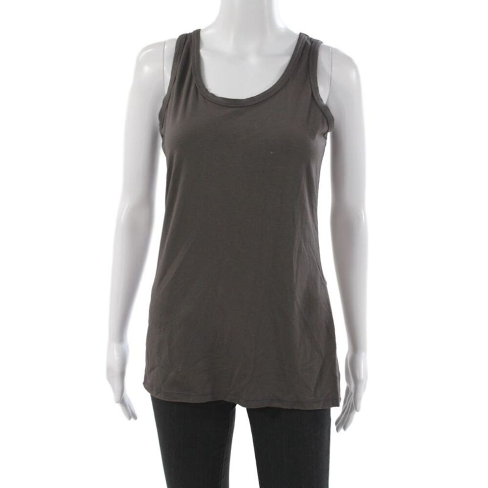 Designer Women Sleeveless Scoop Neck Basic Tank Brown Lyocell Solid Size S